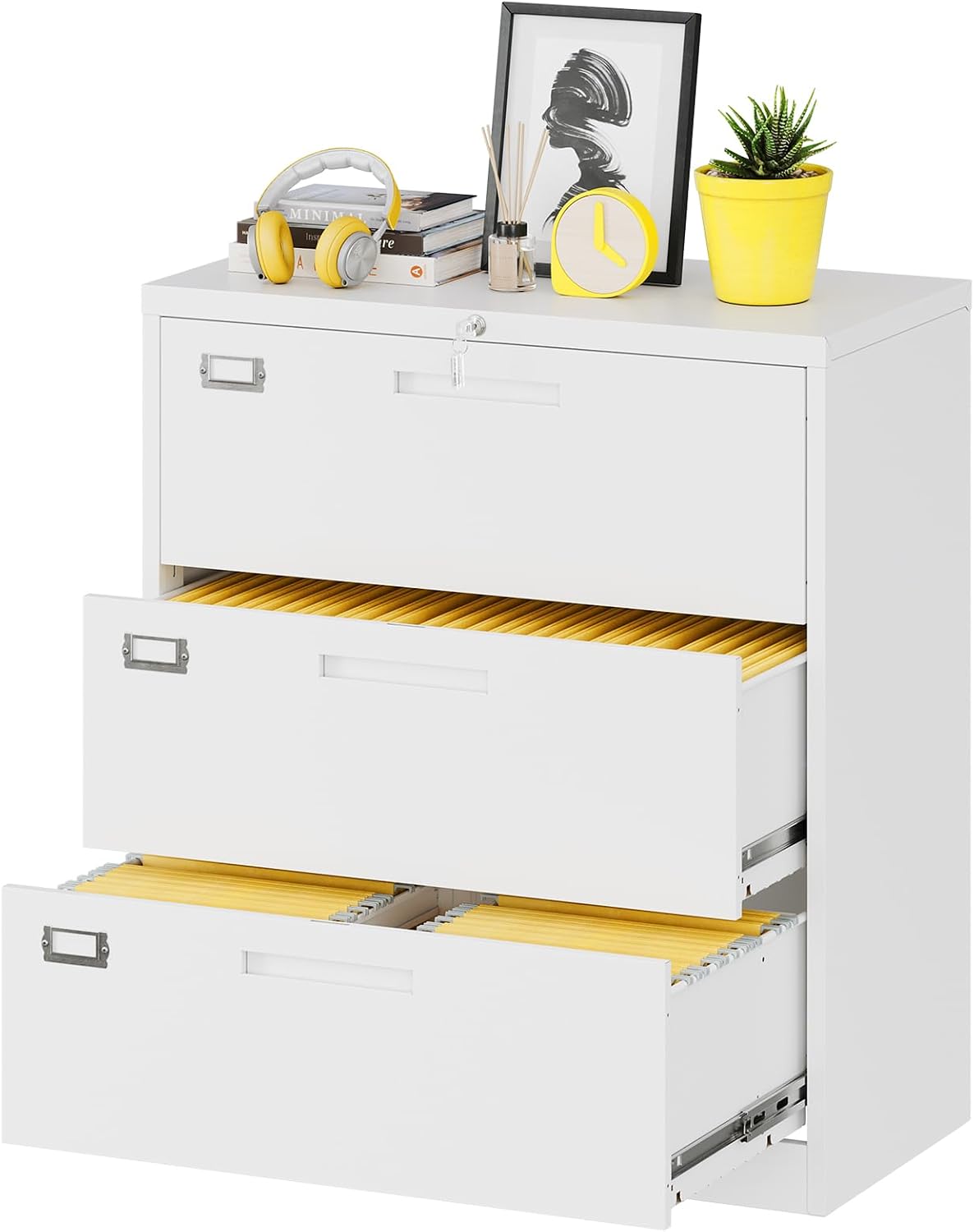 Credenza Office Storage - Lateral File Cabinet, Three Drawer Metal