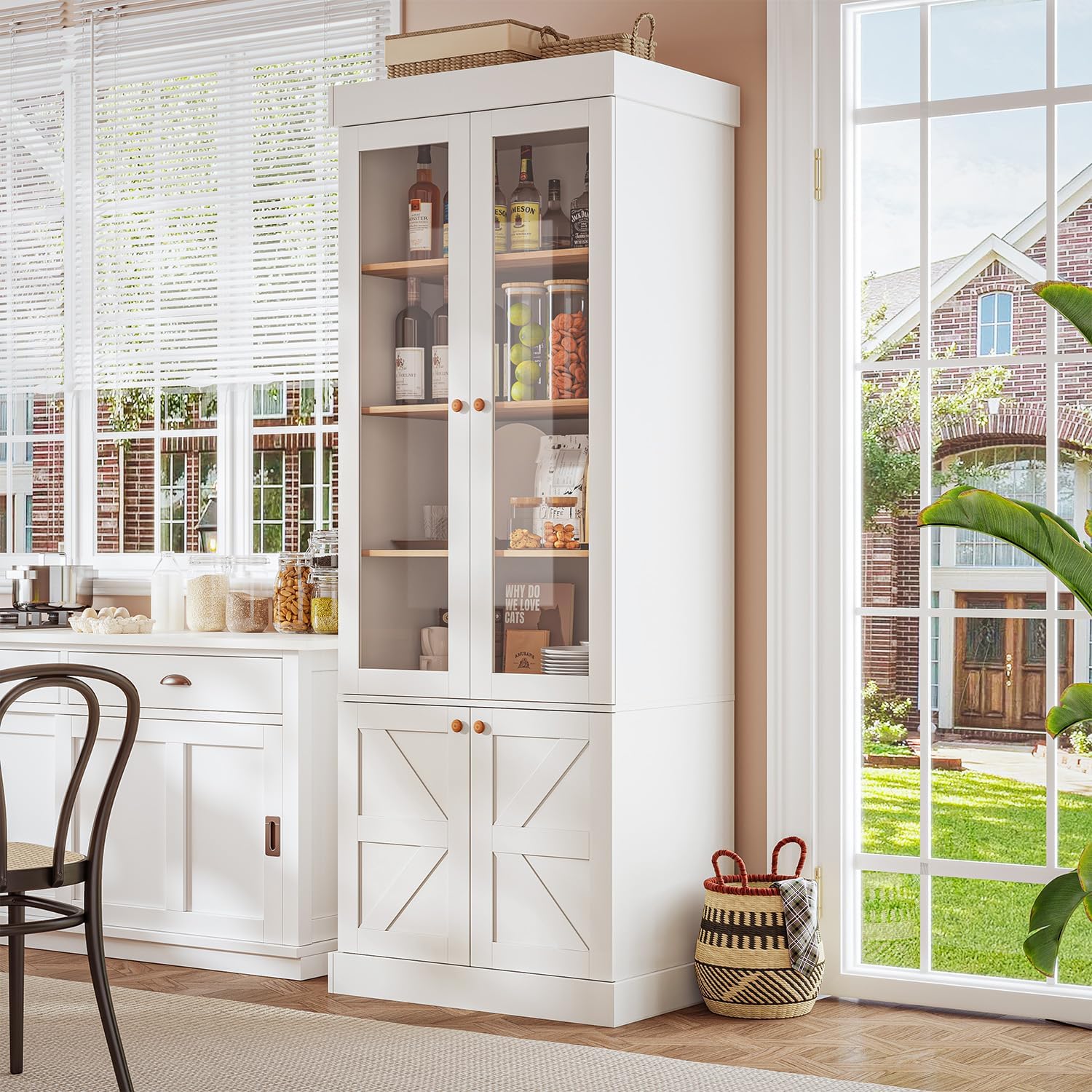 Credenza Office Storage - Tall Farmhouse Bookshelves Display Cabinet, Modular