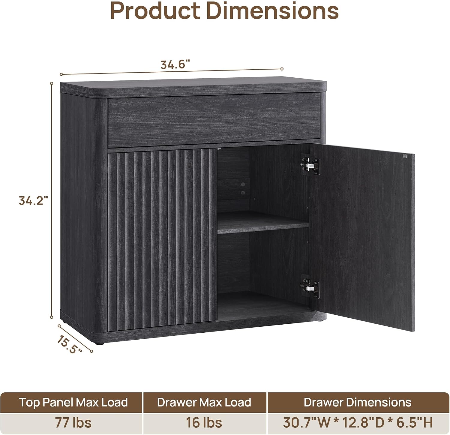 34.6‑Inch Modern Fluted Sidebo - Credenza Office Storage recension och pris