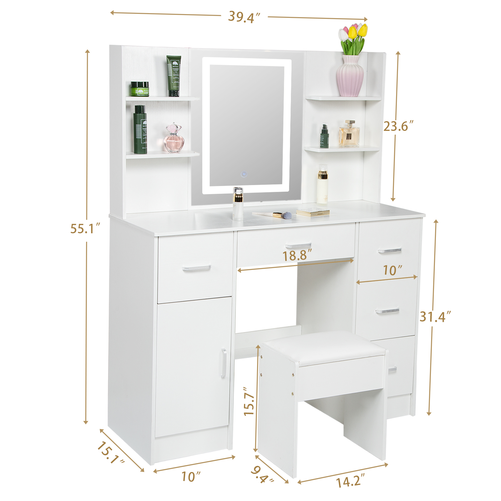 LED Lighted Vanity Table Set,  - Office Furniture Okc recension och pris